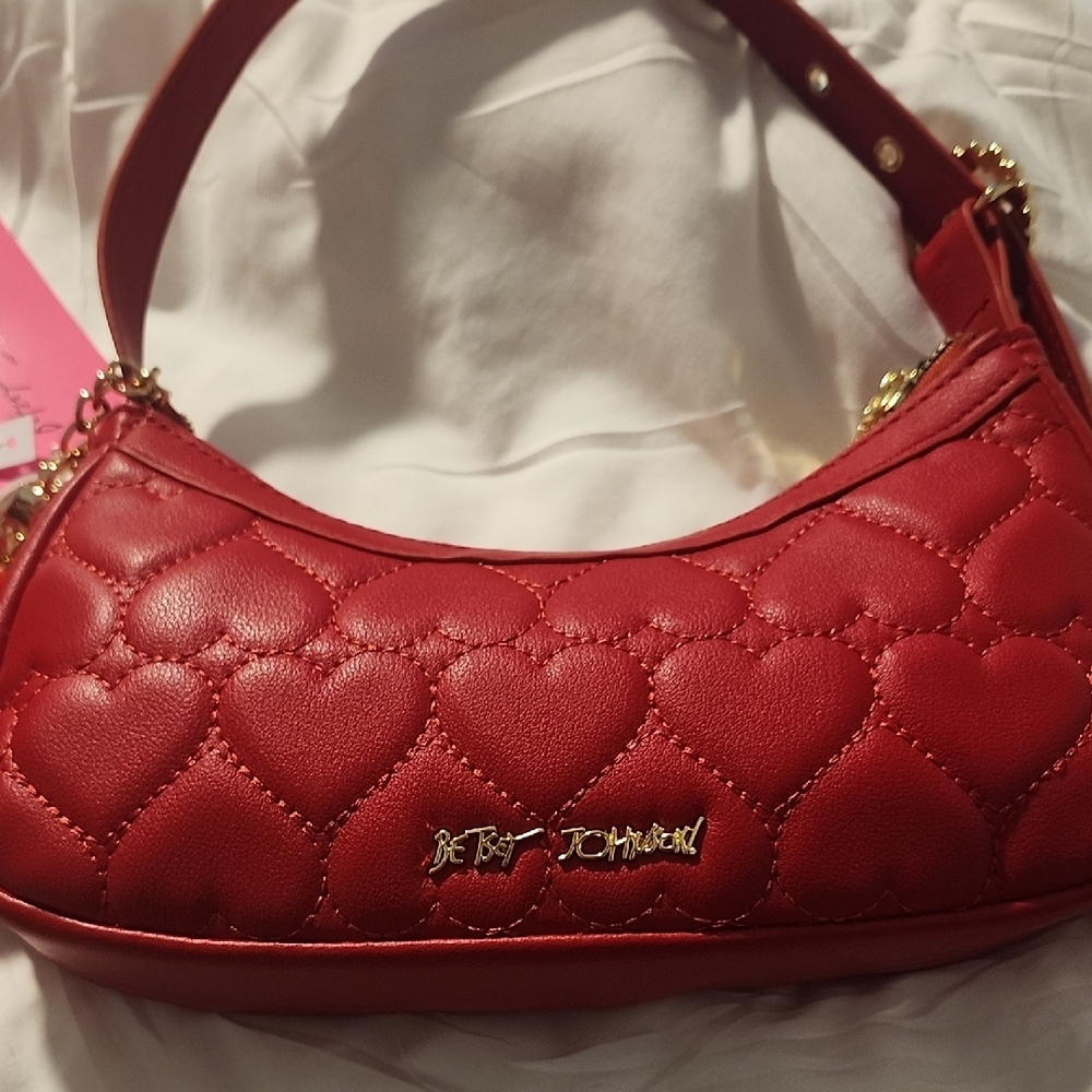 Betsey Johnson Red Heart-Patterned Shoulder Bag